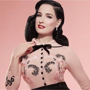 New Wheels and Dollbaby Dita Von Teese Plume De Teese Peach Cardigan Size 12UK